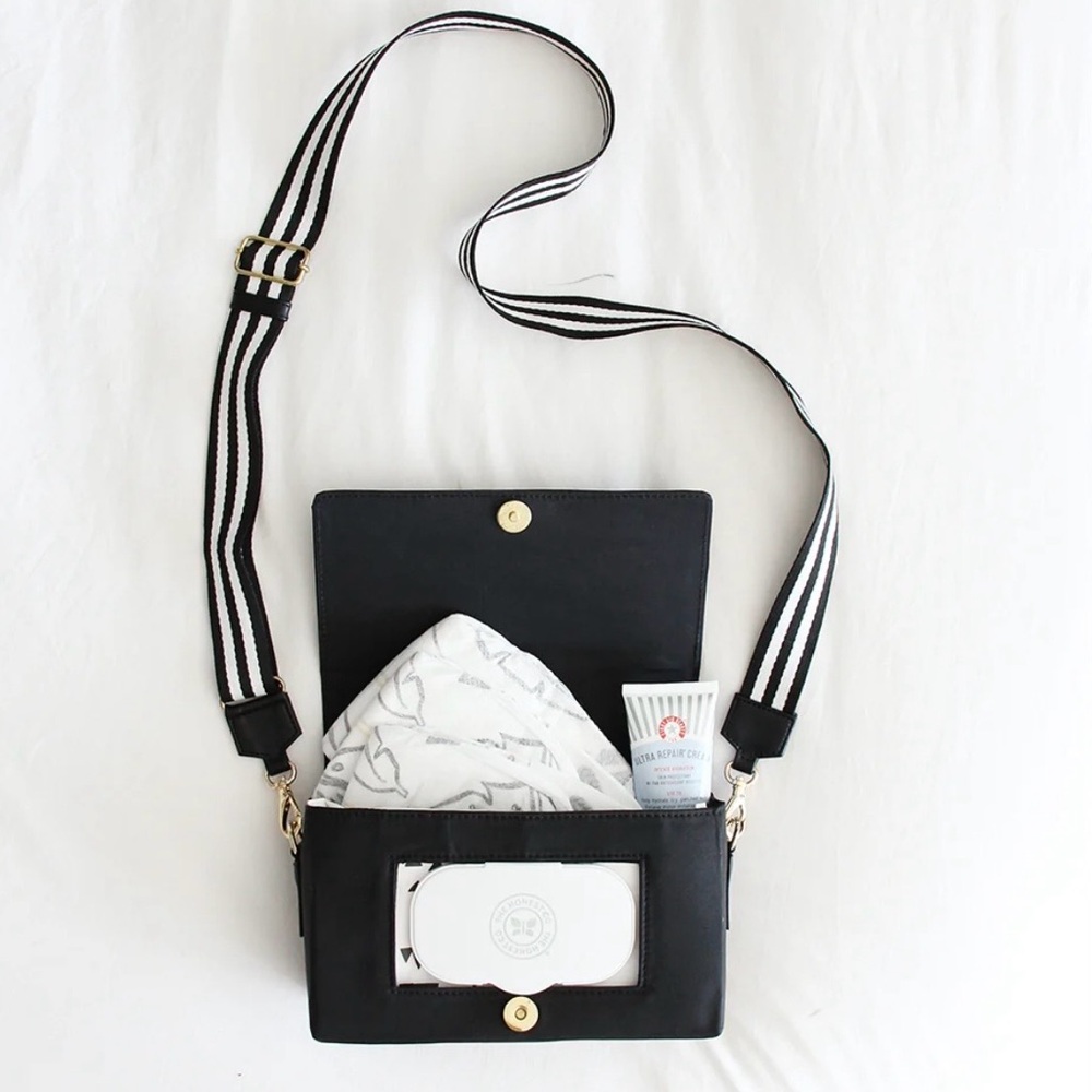 ToteSavvy Stylish Black Crossbody + Diaper Changing Tote Bag